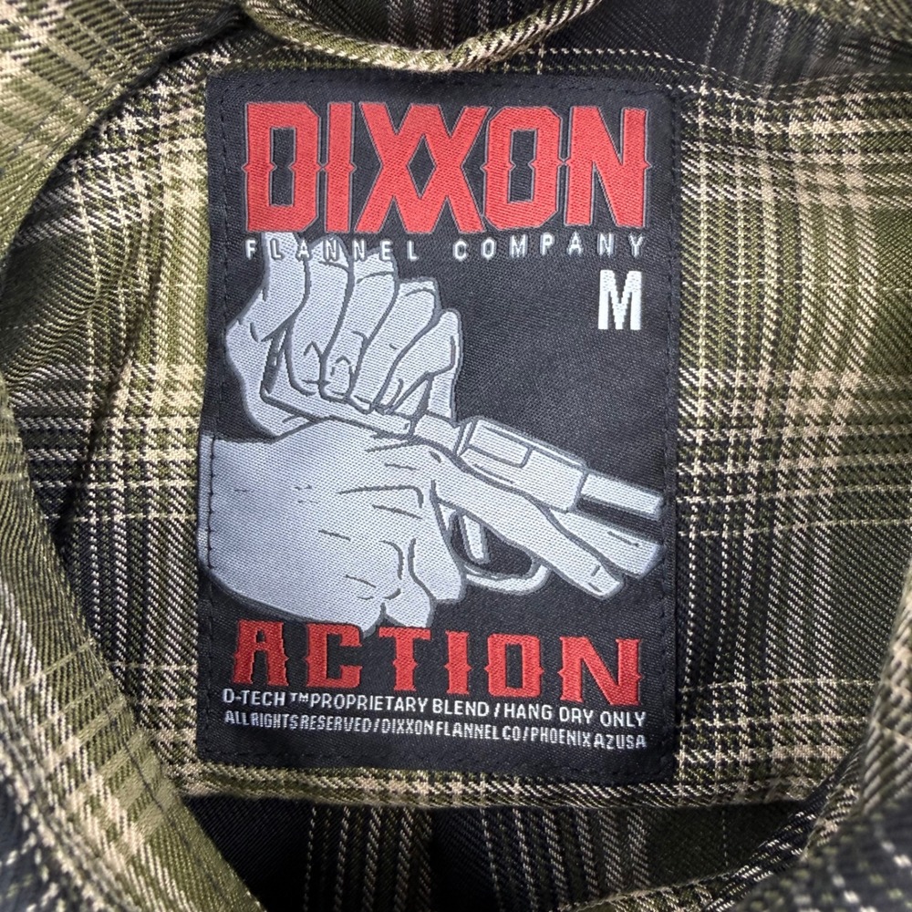 Dixxon Flannel Action Olive Green Black Plaid D-Tech Snap Button Shirt Mens M - Picture 4 of 16